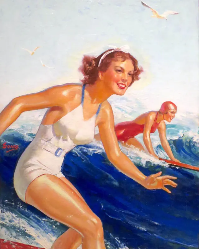 Figured'Art Hawaiaanse Surfmeisjes diamond painting 40x50cm vintage
