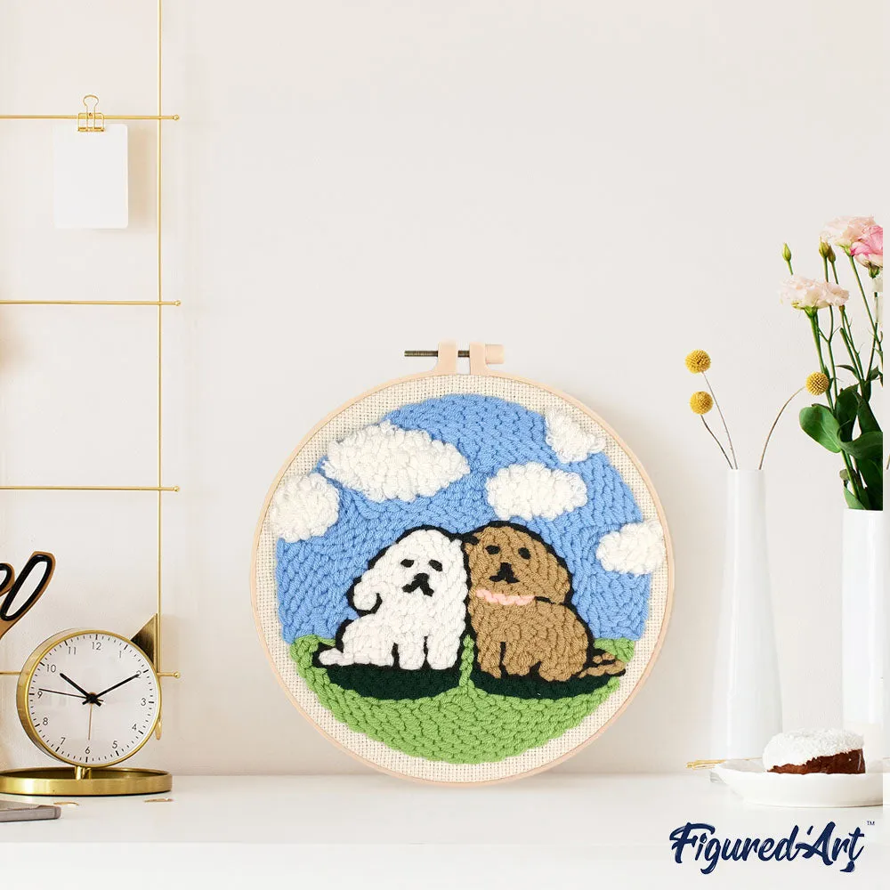 Figured'Art Hondenduo punch needle pakket 20x20 cm wol