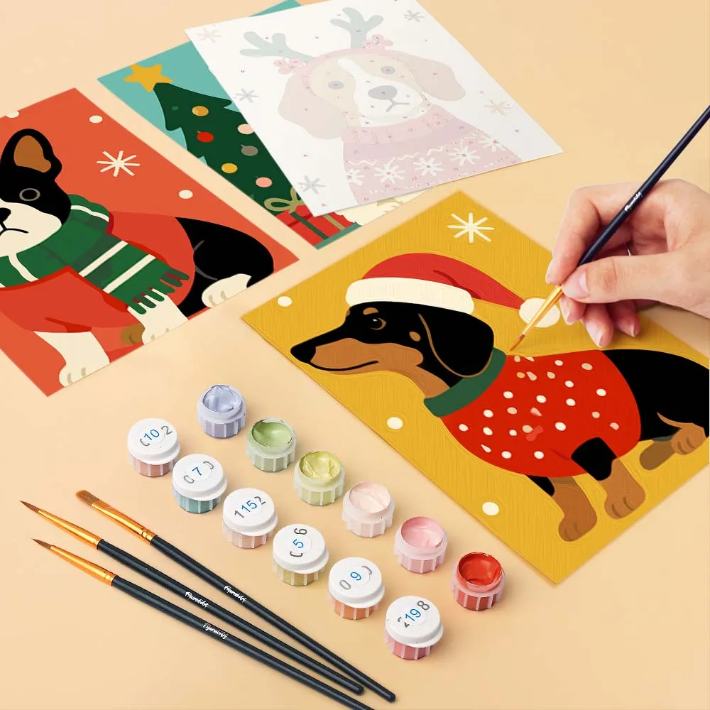 Figured'Art Mini Kerstpuppy's schilderen op nummer 6x 15x20cm