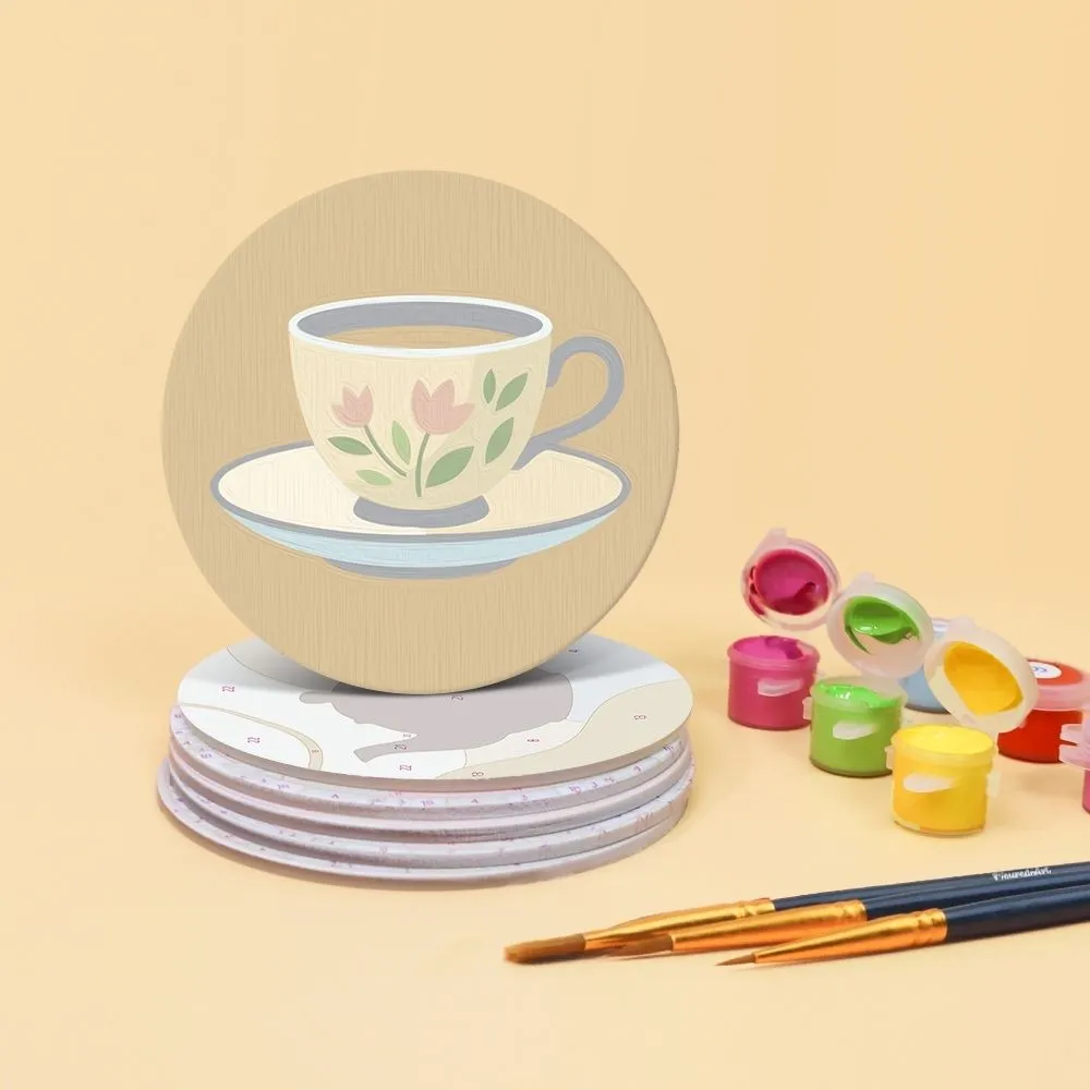 Figured'Art Theetijd onderzetters schilderen op nummer 10cm 6 stuks