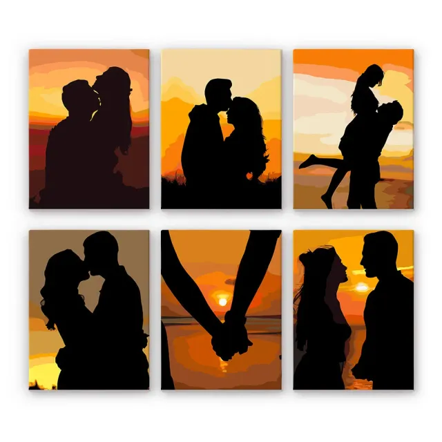 Figured'Art Mini Romantische Zonsondergang Silhouetten schilderen op nummer 6x 15x20cm