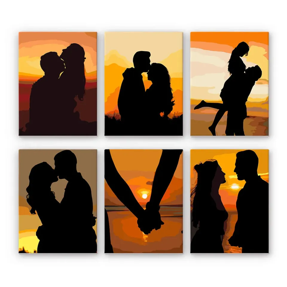 Figured'Art Mini Romantische Zonsondergang Silhouetten schilderen op nummer 6x 15x20cm