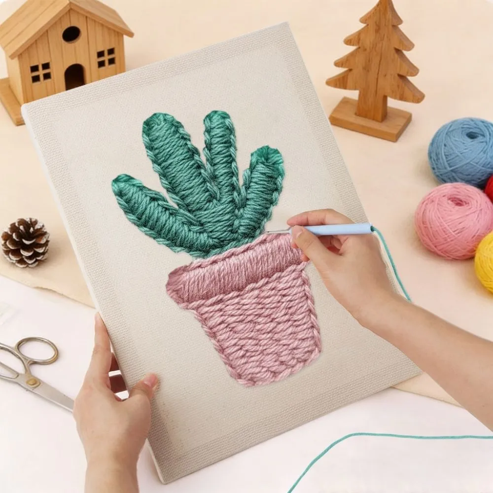 Figured'Art Kawaii Cactus punch needle pakket met frame 20x30 cm