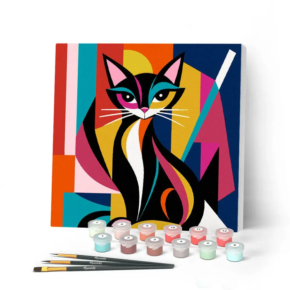 Figured'Art Abstracte Kat Mini Schilderen op Nummer 20x20 Frame