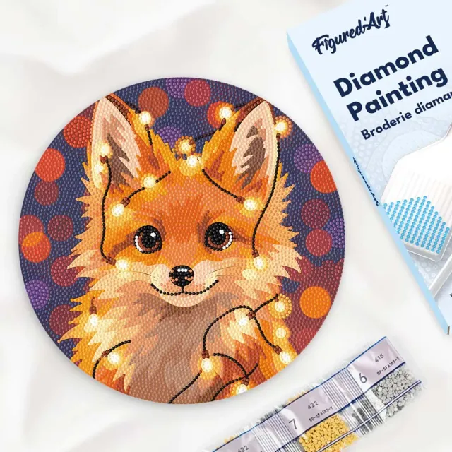 Figured'Art Kleine Vos met Lichtbollen diamond painting 30 cm