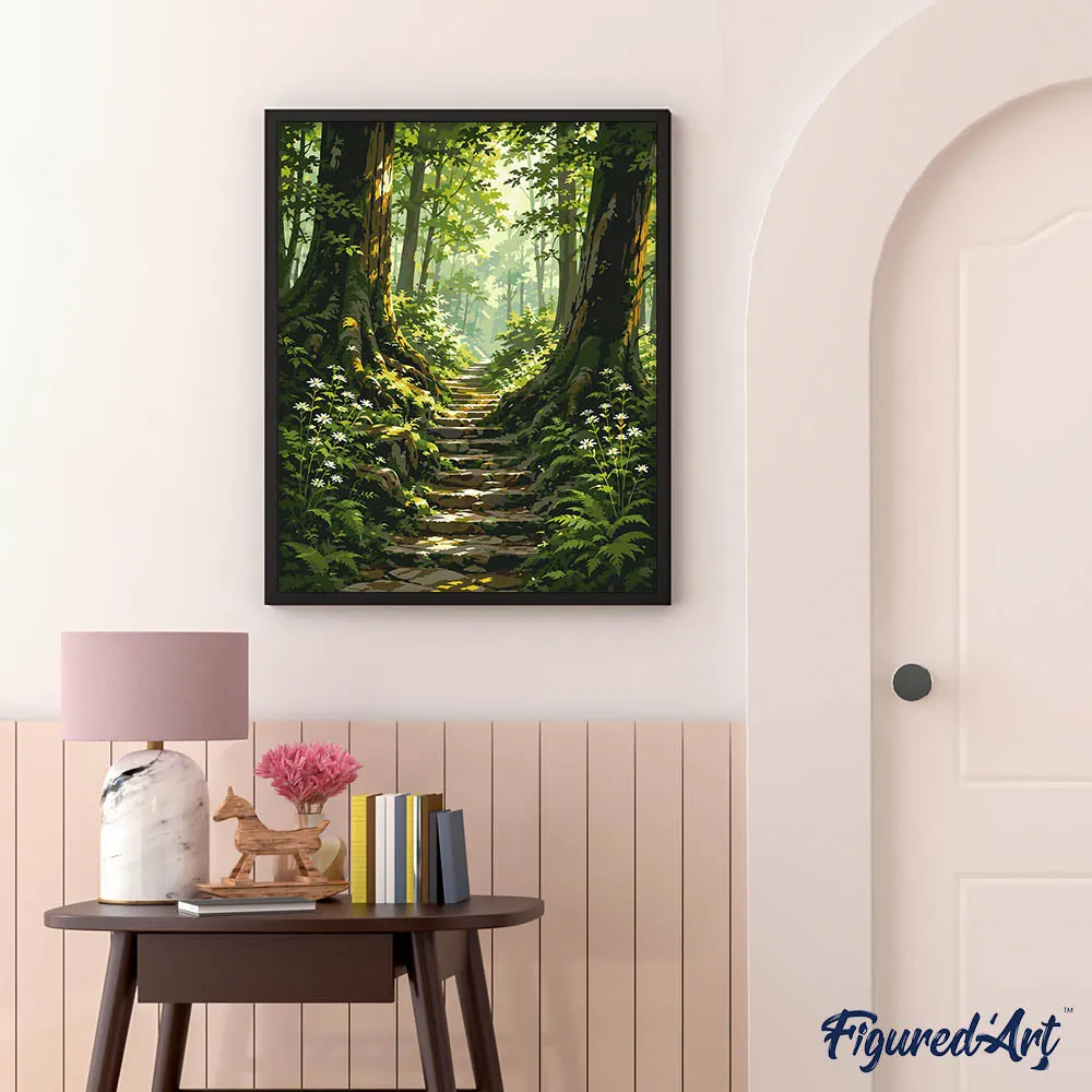 Figured'Art Zonnig Bospad schilderen op nummer 40x50cm bos