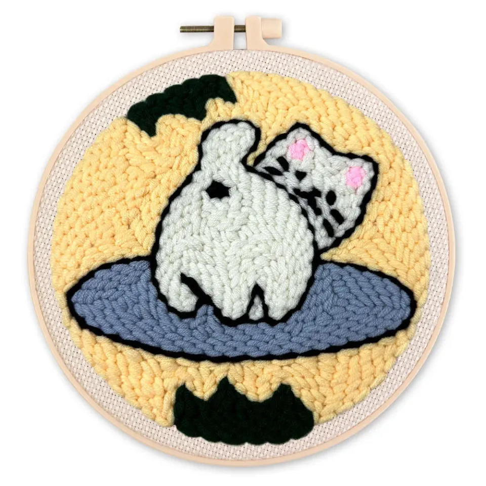 Figured'Art Speelse Kat Punch Needle Pakket 20x20 cm Wol