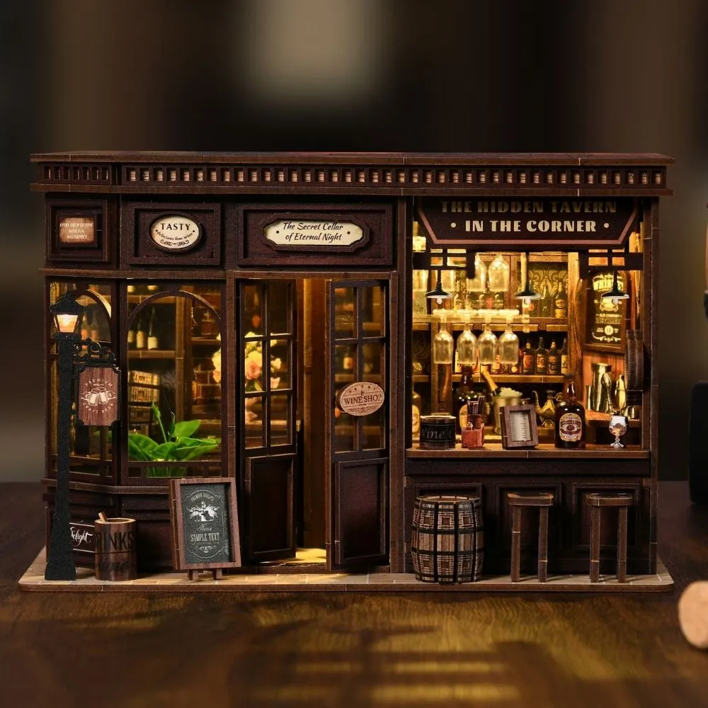 Figured'Art Hoek Taverne miniatuurhuisje 23x15cm met LED