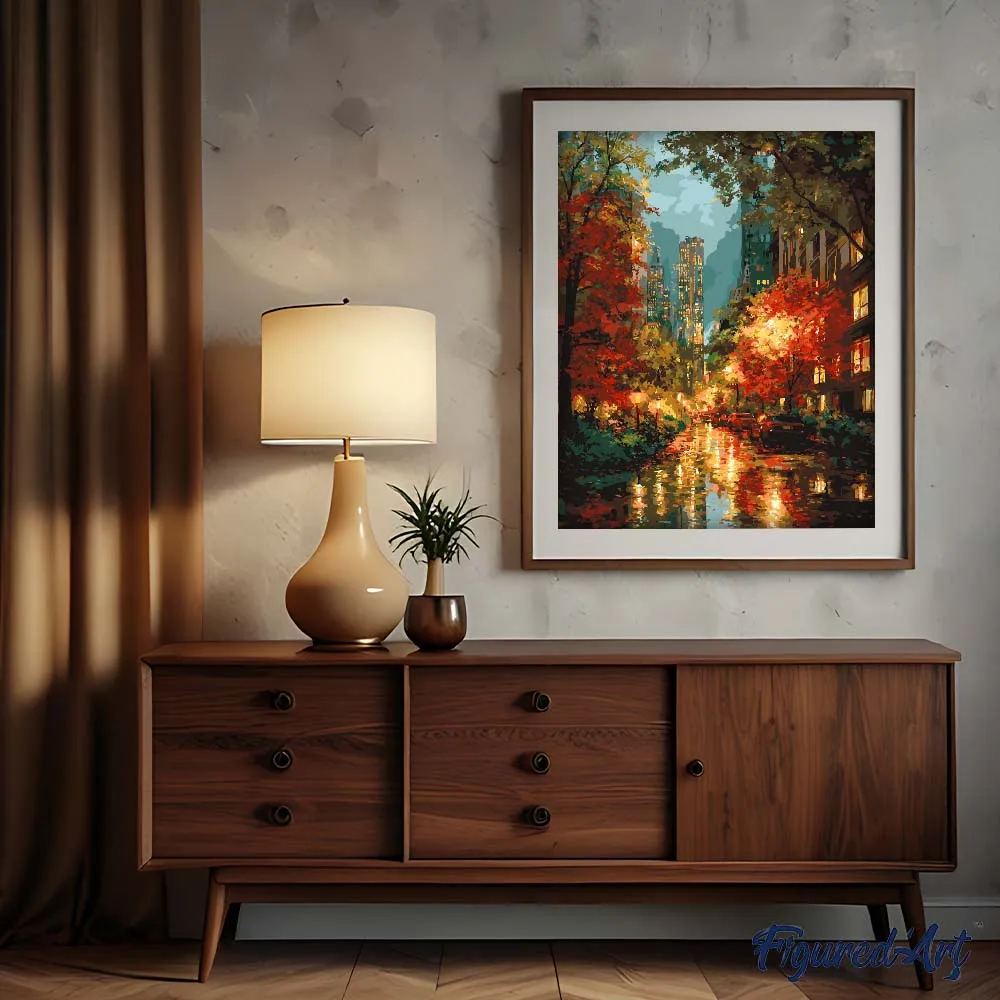 Figured'Art Stadslichten herfst schilderen op nummer 40x50cm linnen