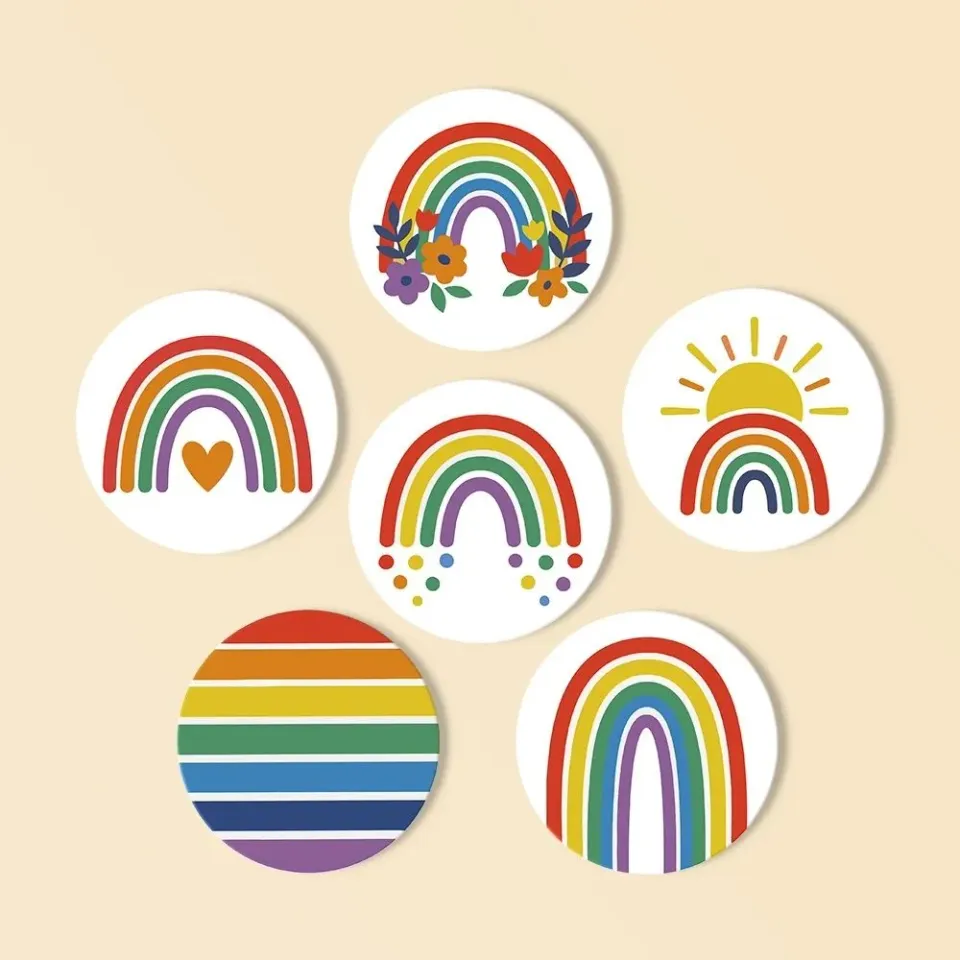 Figured'Art Kleurrijke regenboog schilderen op nummer onderzetters 10cm 6 stuks