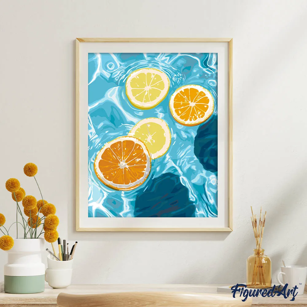 Figured'Art Zonnige citrusgolven schilderen op nummer 40x50 fruit
