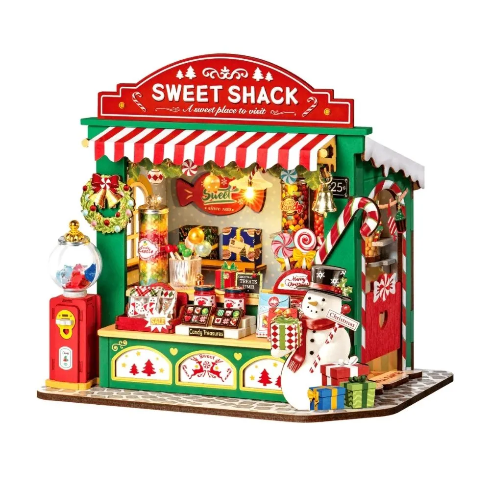 Figured'Art Kerst-snoepkraam miniatuurhuisje 17 cm met LED