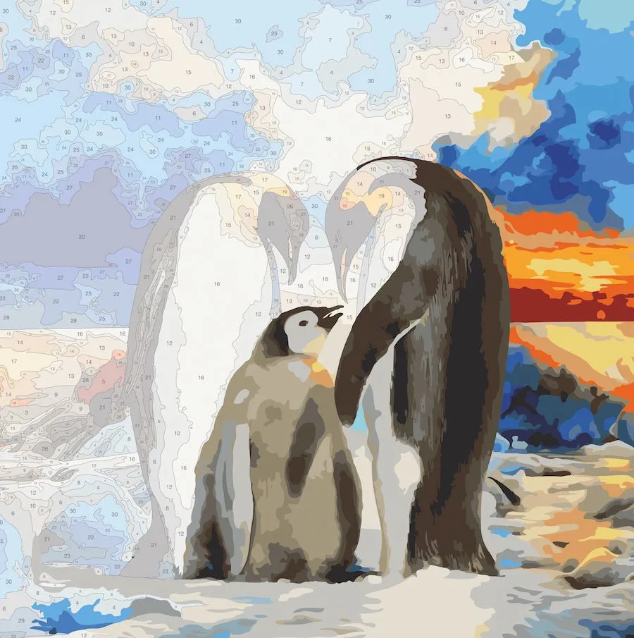 Craft Buddy Penguin Family schilderen op nummer canvas 50x50 cm