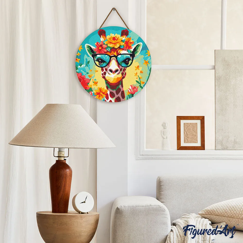 Figured'Art Fantasie giraffe diamond painting houten schijf 30 cm