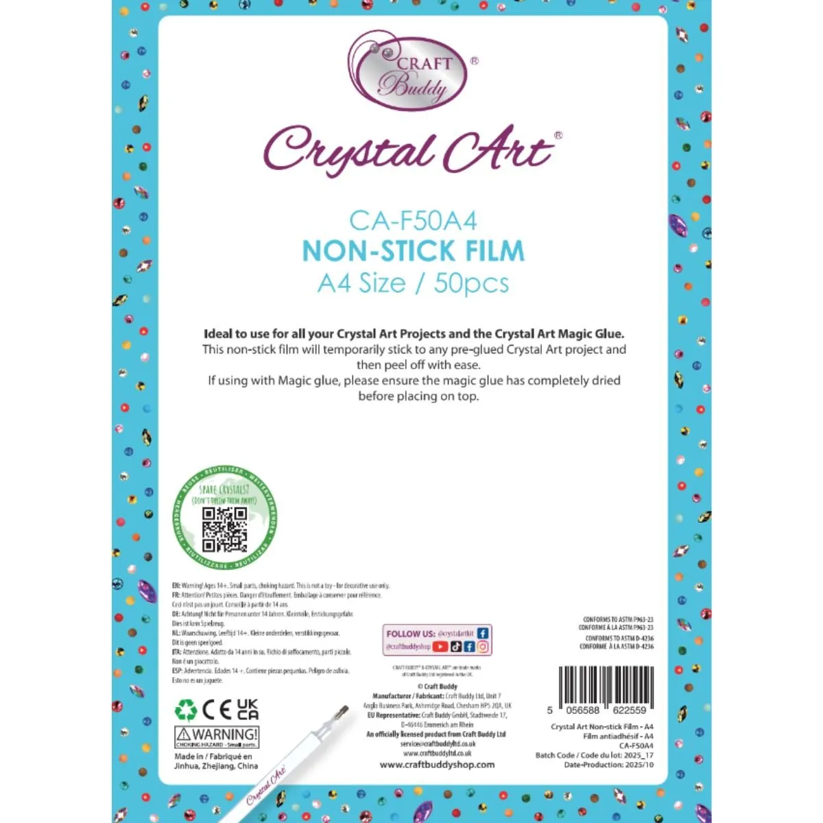 Craft Buddy Crystal Art A4 Non Stick Film 50 vel beschermfolie