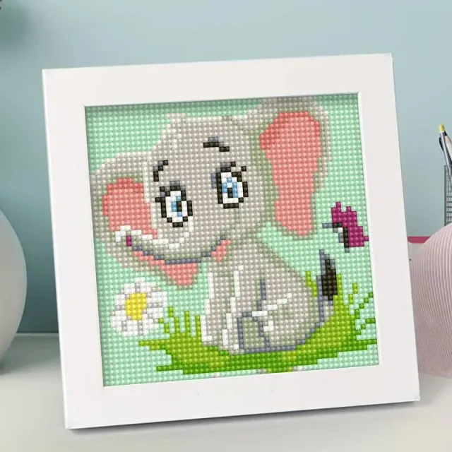 Figured'Art Olifant met Fotolijst diamond painting 15x15cm rond