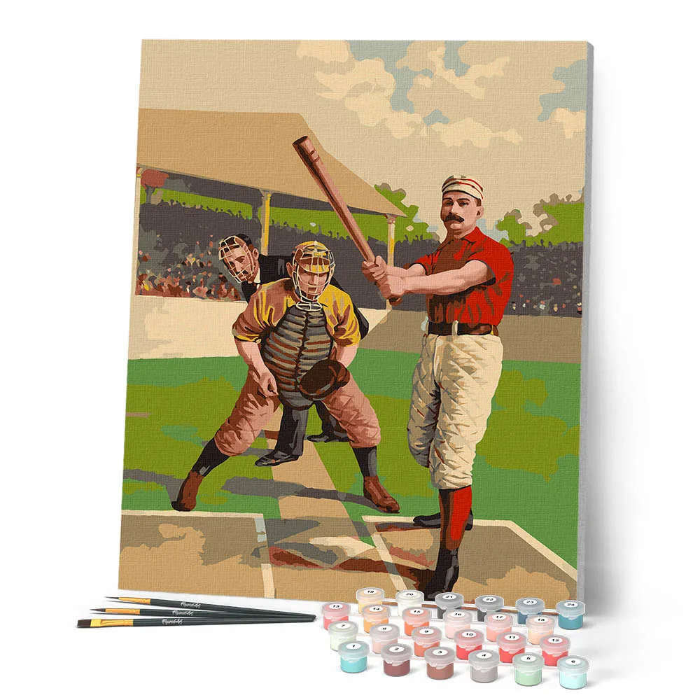 Figured'Art Retro honkbalspelers schilderen op nummer vintage sport