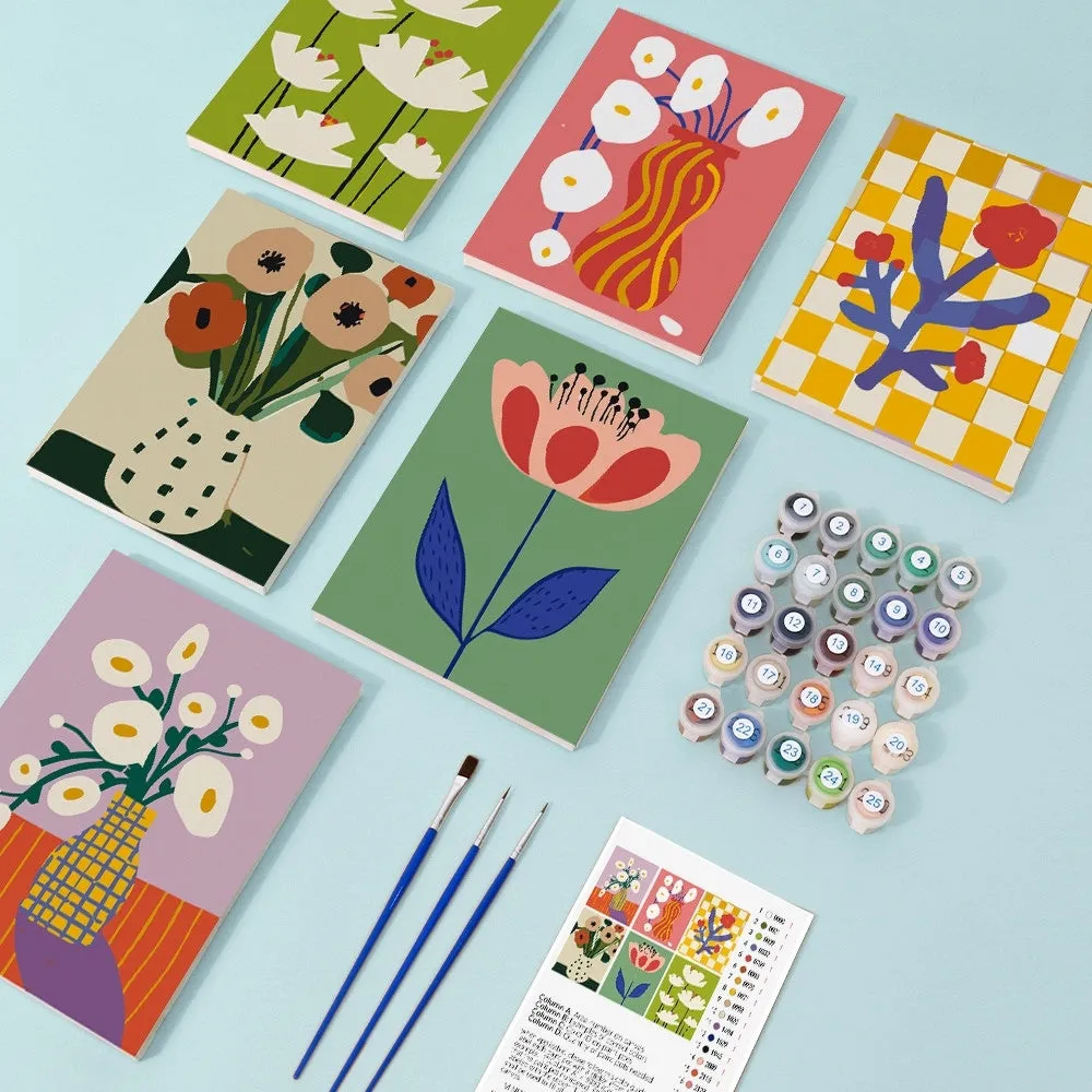 Figured'Art Abstracte Bloemenvazen mini schilderen op nummer 15x20cm 6 stuks