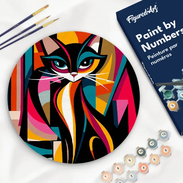 Figured'Art Gedurfd Abstract Kat schilderen op nummer hout 30cm