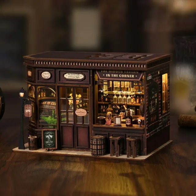 Figured'Art Hoek Taverne miniatuurhuisje 23x15cm met LED