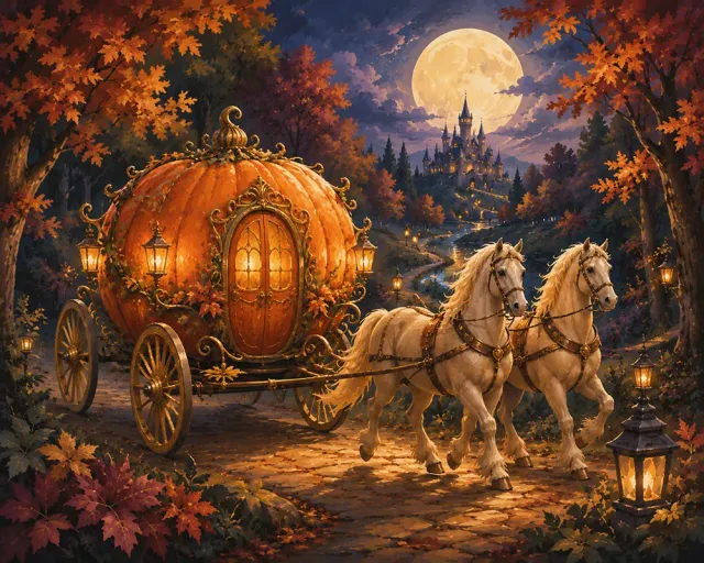 Figured'Art Magische Pompoenkoets diamond painting 40x50 cm herfst