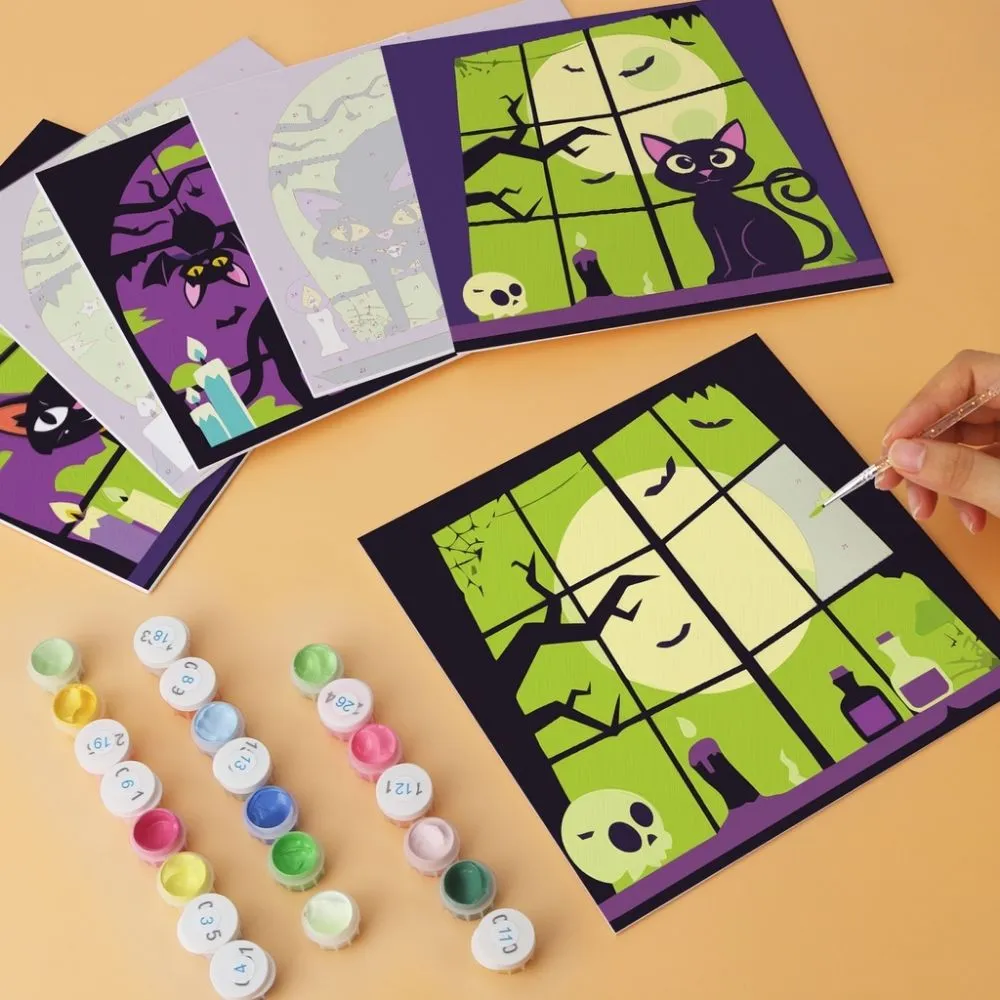 Figured'Art Mini Zwarte kat Halloween schilderen op nummer 6x 20x20cm