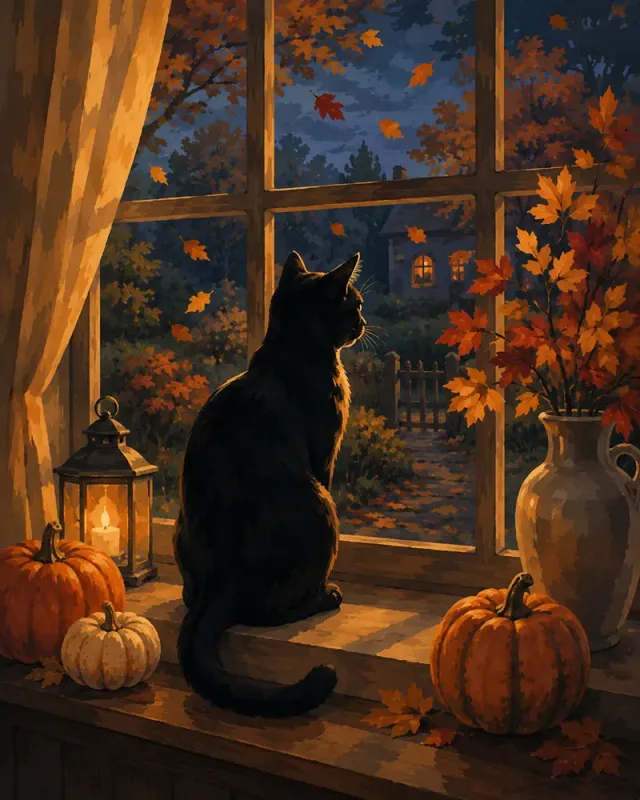 Figured'Art Zwarte Kat Pompoenenraam diamond painting 40x50 cm herfst