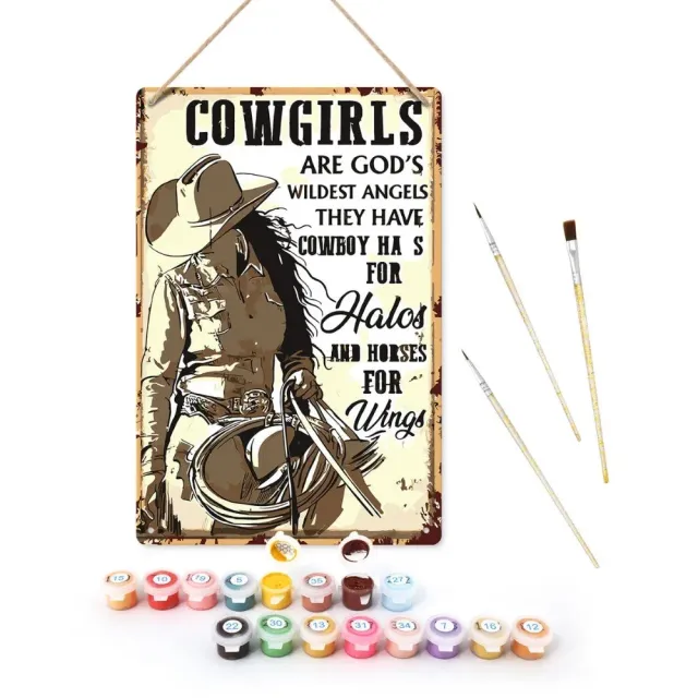 Figured'Art Cowgirls schilderen op nummer metalen poster 30x20 cm