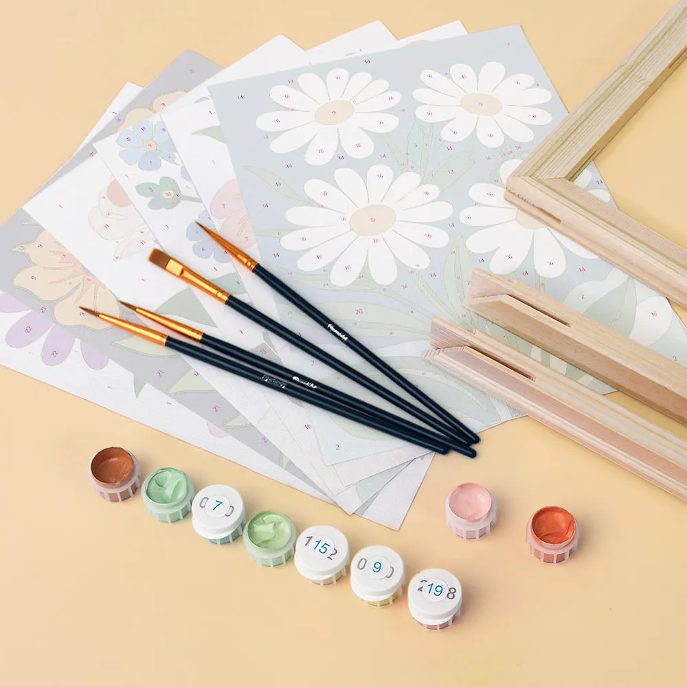 Figured'Art Grafische Bloemen mini schilderen op nummer 6 stuks