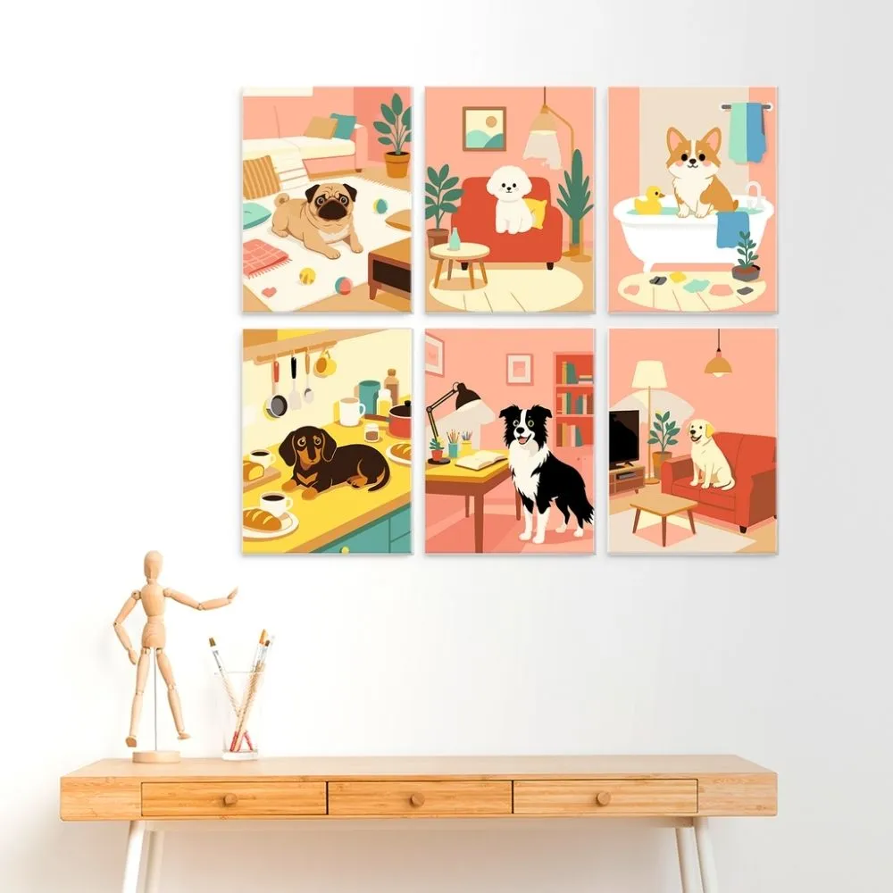 Figured'Art Mini Serie Honden thuis schilderen op nummer 15x20cm 6 stuks