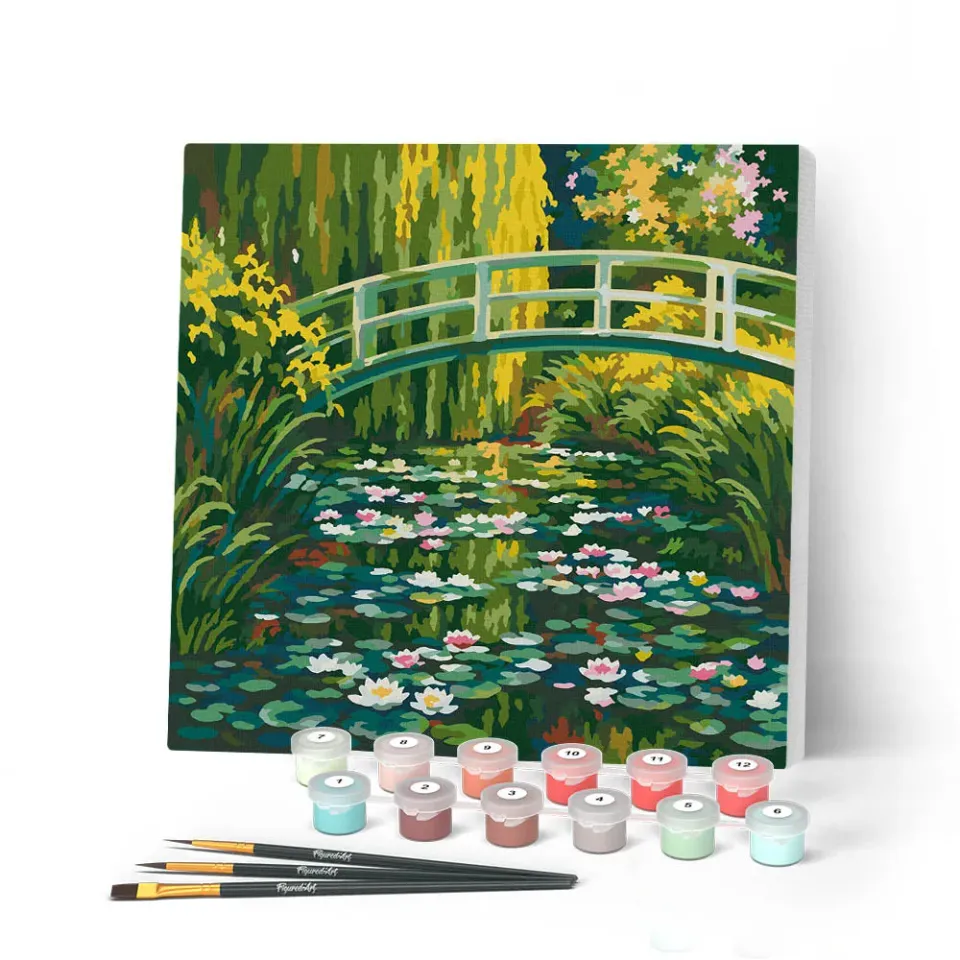 Figured'Art Waterlelies en Japanse brug Monet mini schilderij 20x20 cm