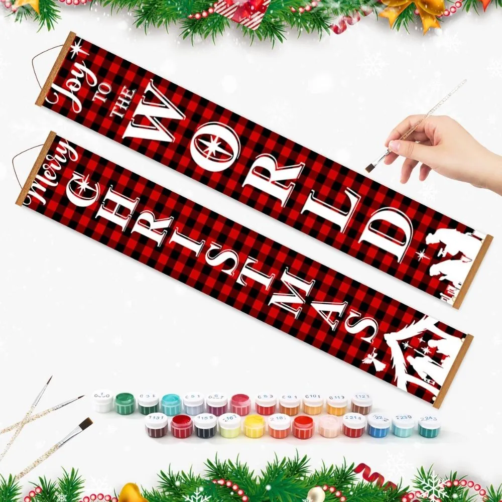 Figured'Art Kerstwereld deur banner schilderen op nummer 20x120cm 2 stuks