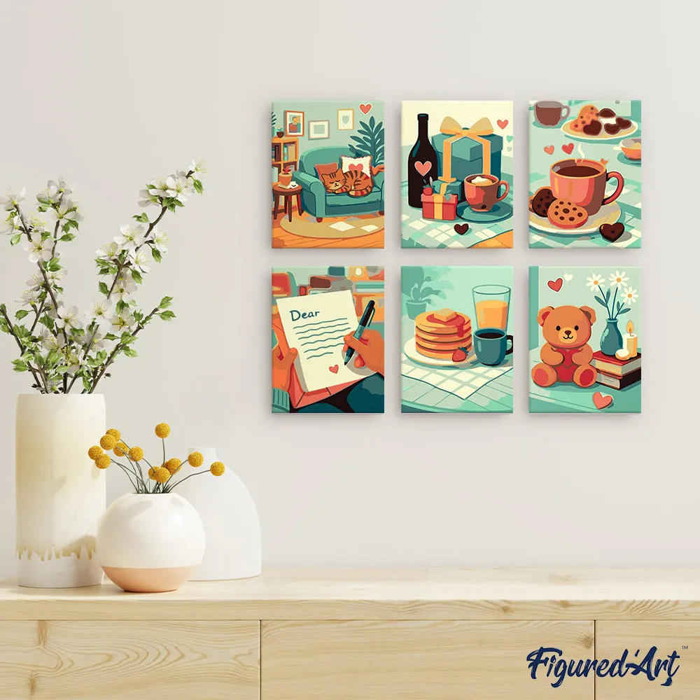 Figured'Art Mini Schilderen op Nummer Knusse Liefde 15x20 set van 6