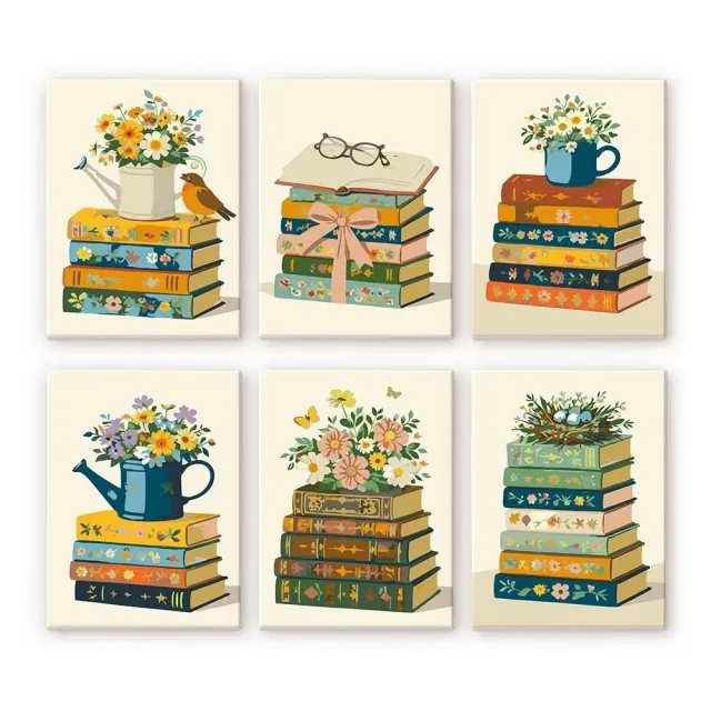 Figured'Art Bloemen en Bladzijden mini schilderen op nummer 15x20 cm 6 stuks