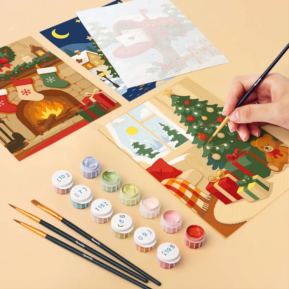 Figured'Art Kerstherinneringen mini schilderen op nummer 6 stuks winter