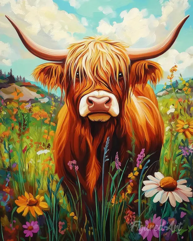 Figured'Art Schotse Hooglander Schilderen op Nummer Koe