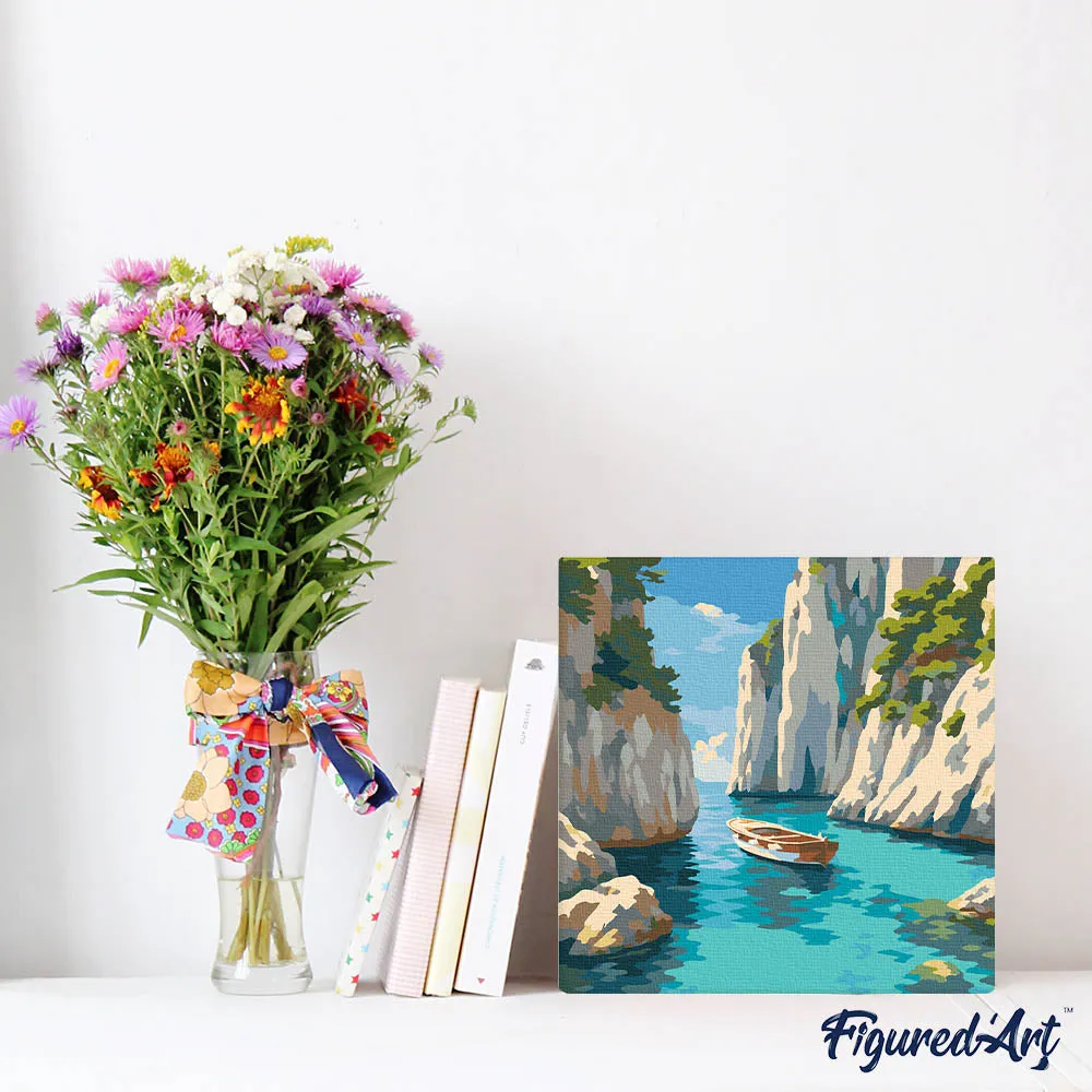 Figured'Art Mini Rustige Blauwe Inham schilderen op nummer 20x20 cm