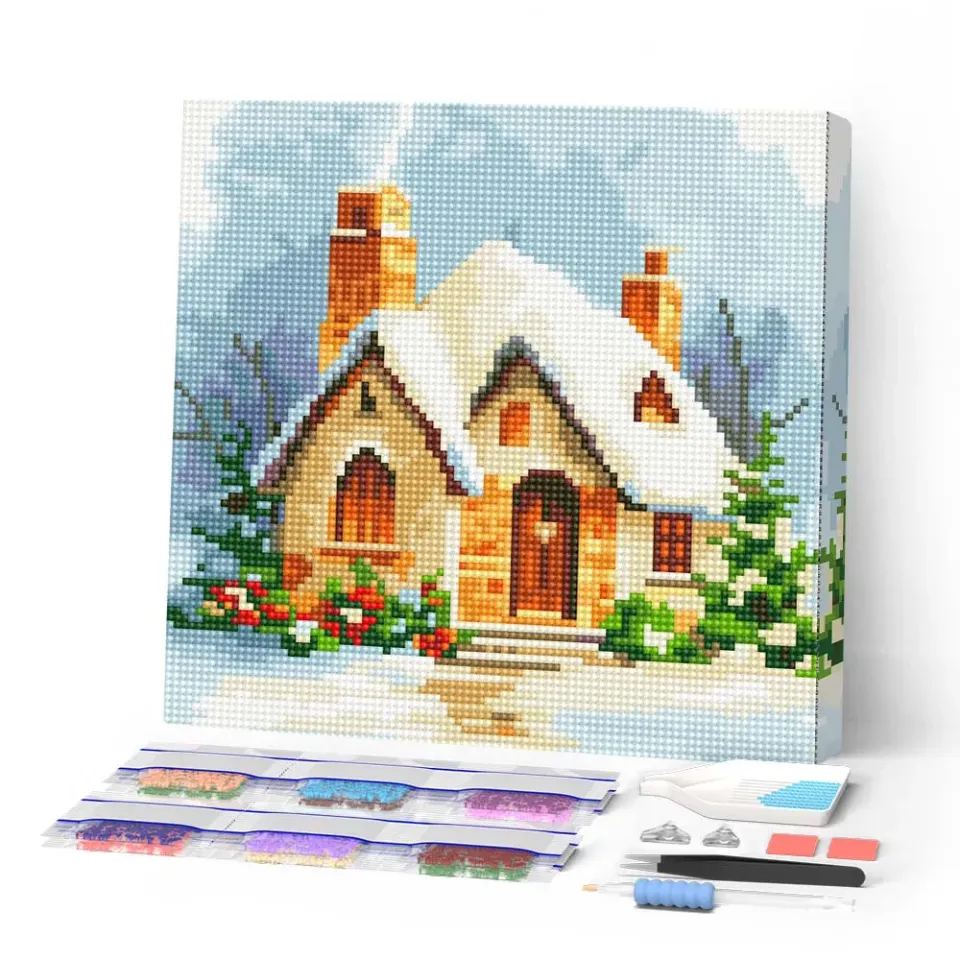 Figured'Art Mini Bakstenen huis winter diamond painting 25x25cm