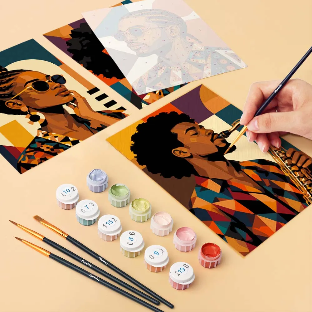 Figured'Art Mini Serie Afro Pop Art Portretten schilderen op nummer 6x 15x20cm