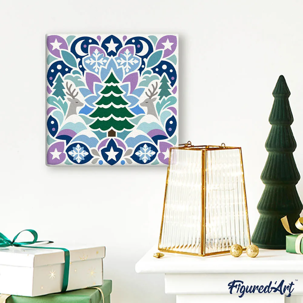 Figured'Art Mini Schilderen op Nummer Kerstmandala schilderij 20x20 cm ingelijst eenvoudig