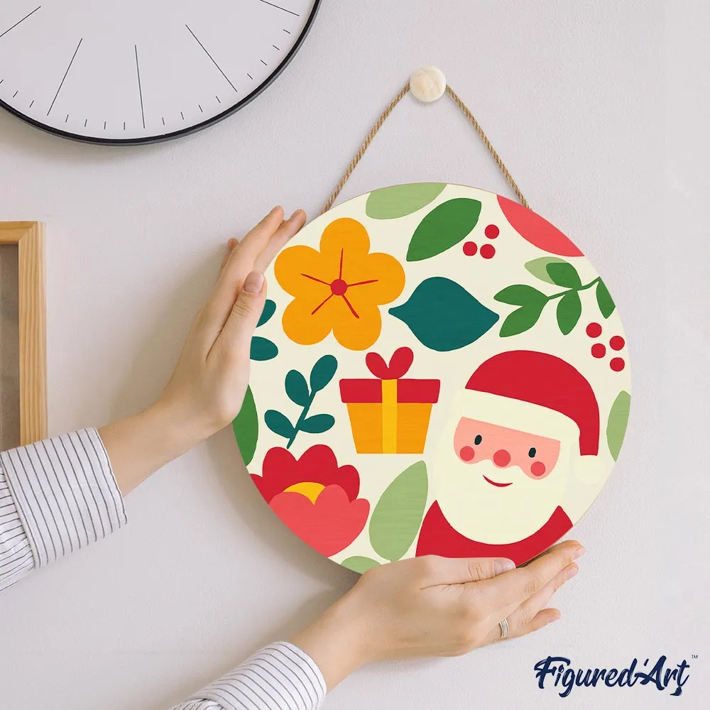 Figured'Art Kerstman en Bloemen Schilderen op Nummer Hout 30cm