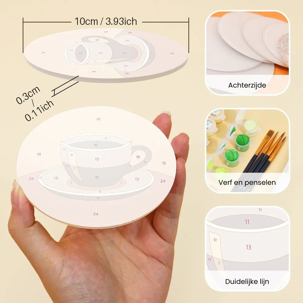 Figured'Art Parijs Café onderzetters schilderen op nummer 10cm 6 stuks