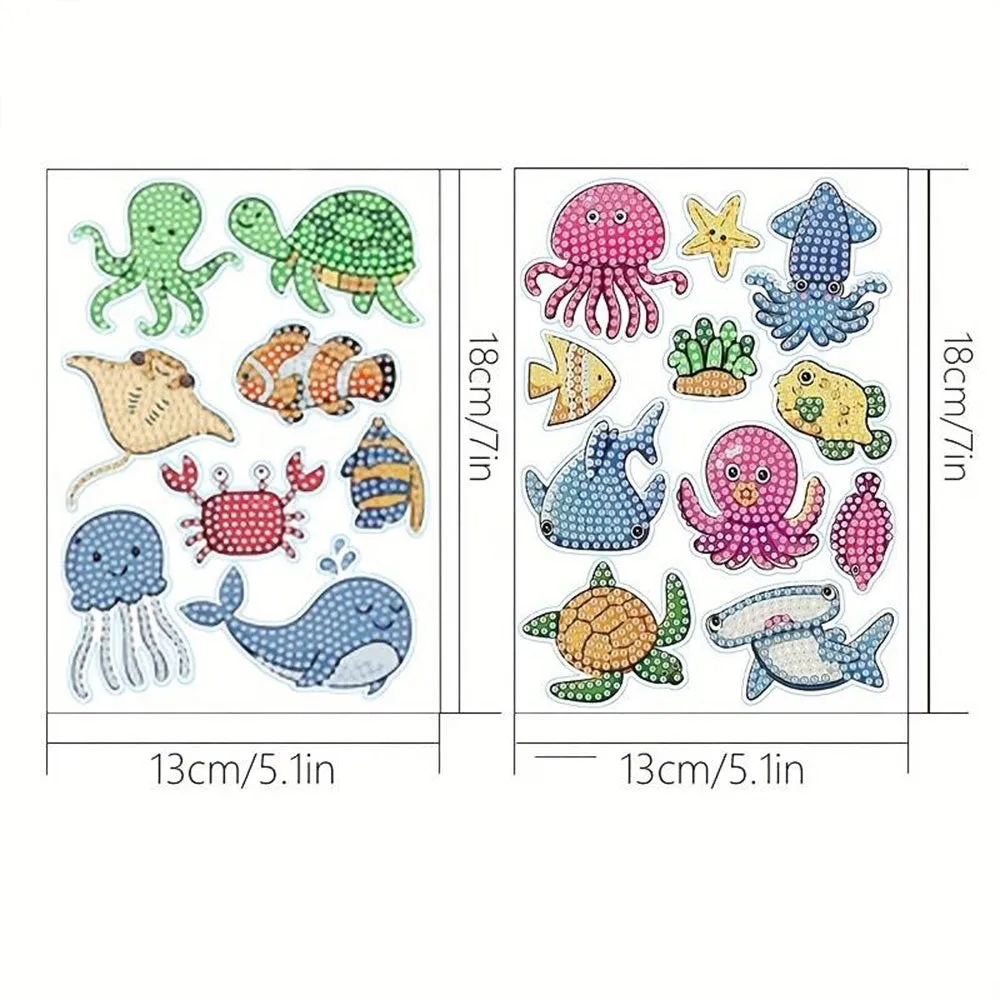 Figured'Art Zeedieren diamond painting stickers kinderen 19 stuks