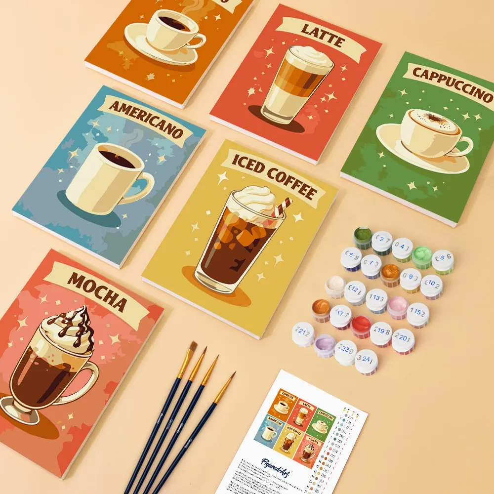 Figured'Art Mini Klassieke Koffie schilderen op nummer 15x20cm 6 stuks