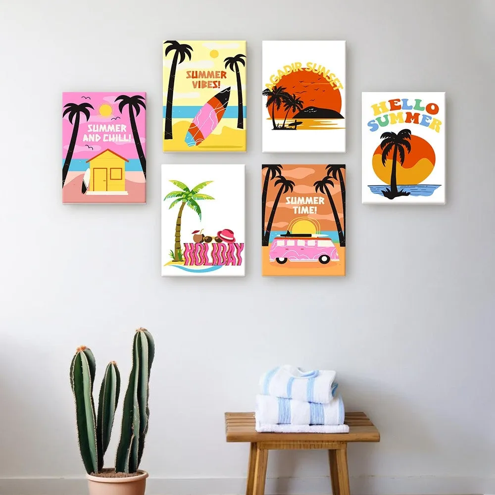 Figured'Art Zomer Strandposters mini schilderen op nummer 15x20 cm 6 stuks