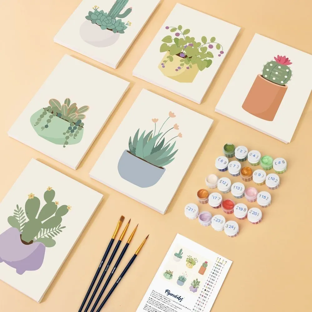 Figured'Art Cactuscollectie 1 schilderen op nummer 15x20cm 6 stuks