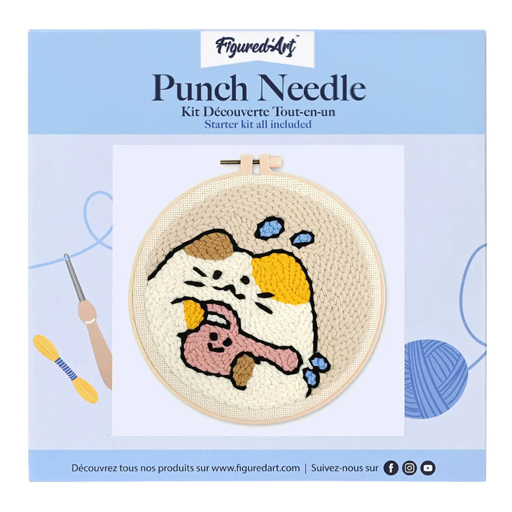 Figured'Art Tuinierende kat punch needle pakket 20 cm beginners wol