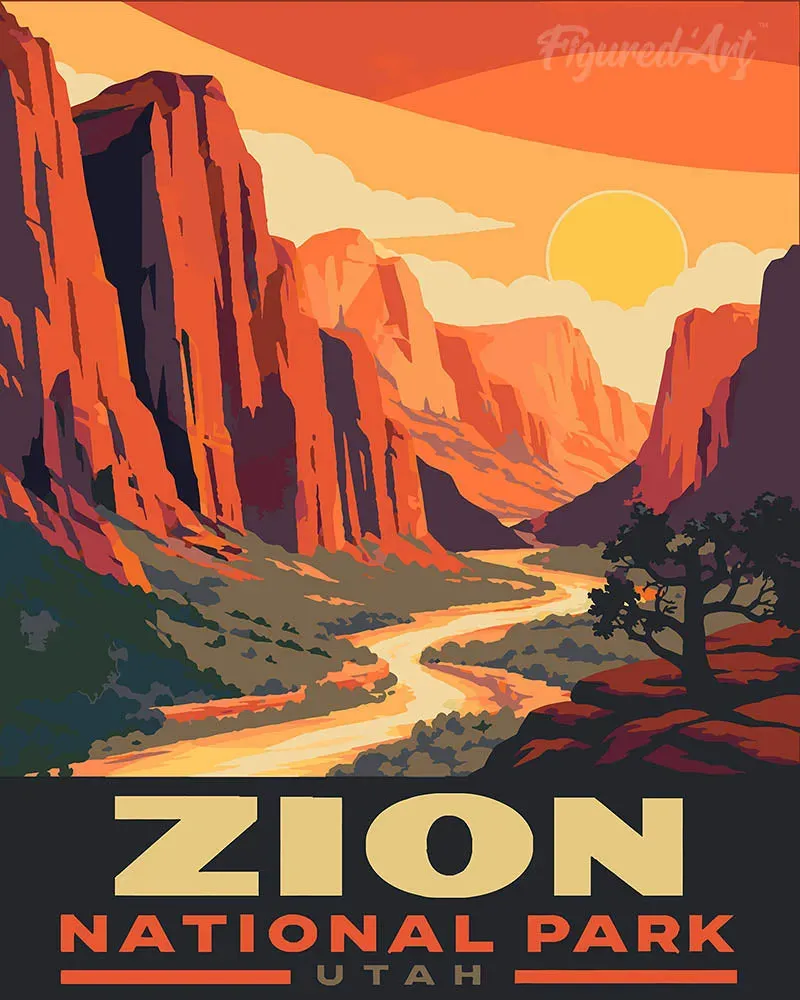 Figured'Art Zion National Park Utah schilderen op nummer 40x50 cm eenvoudig