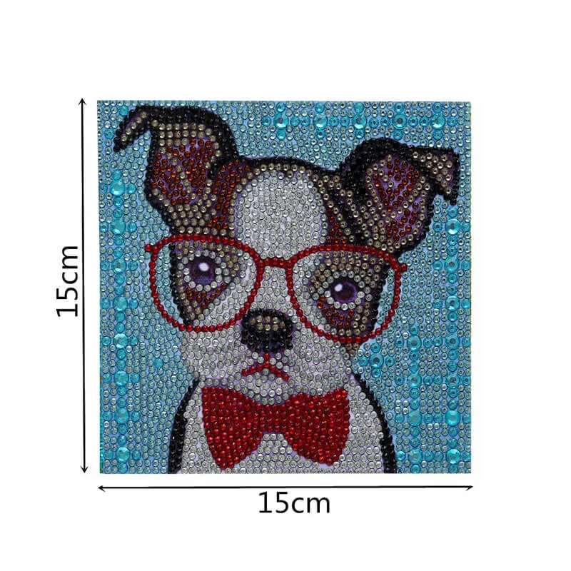 Figured'Art Hond met Fotolijst diamond painting kinderen 15x15 cm