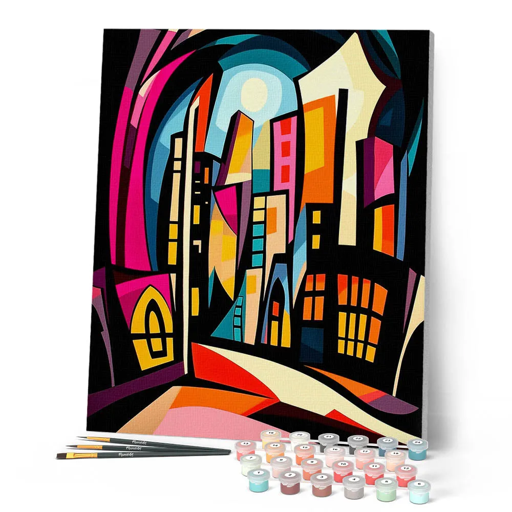 Figured'Art Levendig Abstracte Stad schilderij 40x50 cm popart
